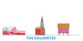 Italy, The Dolomites line cityscape, flat vector. Travel city landmark, oultine illustration, line world icons