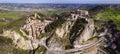 Italy. Emilia Romagna region. Aerial drone view of impressive San Leo medieval castle
