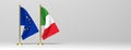 Italy and European Union miniature flags on white background, banner, copy space. 3d illustration Royalty Free Stock Photo