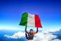 Italy extreme travel. Men in parachute equipment. Skydiving men in parashute.