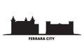 Italy, Ferrara City city skyline isolated vector illustration. Italy, Ferrara City travel black cityscape