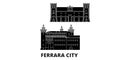 Italy, Ferrara City flat travel skyline set. Italy, Ferrara City black city vector illustration, symbol, travel sights