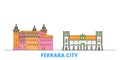 Italy, Ferrara City line cityscape, flat vector. Travel city landmark, oultine illustration, line world icons