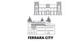 Italy, Ferrara City line travel skyline set. Italy, Ferrara City outline city vector illustration, symbol, travel sights