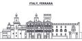 Italy, Ferrara line skyline vector illustration. Italy, Ferrara linear cityscape with famous landmarks, city sights