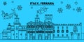 Italy, Ferrara winter holidays skyline. Merry Christmas, Happy New Year decorated banner with Santa Claus.Italy, Ferrara