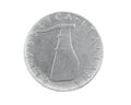 Italy five lire coin on a white isolated background