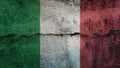 Italy flag on cracked wall. Earthquake or drought concept