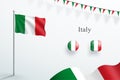 Italy Flag 3d Elements Waving Flagpole Bunting Buttons Royalty Free Stock Photo