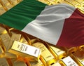 Italy flag on golden bars 3d concept illustration