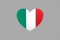 Italy flag in heart shape isolated  on png or transparent  background,Symbols of Italy, template for banner,card,advertising , Royalty Free Stock Photo