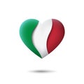 Italy flag icon in the shape of heart. Waving in the wind. Abstract waving italy flag. Italian tricolor. Paper cut style. Vector
