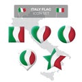 Italy flag icons set in shape of square, heart, circle, stars and pointer, map marker. Mosaic map of italy. Vector symbol, icon Royalty Free Stock Photo