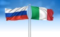 Italy Flag with Russia Flag with cloudy sky Royalty Free Stock Photo