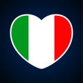 Italy flag in a shape of heart. Icon flat heart symbol of love on the background national flag. Vector illustration Royalty Free Stock Photo