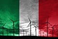 Italy flag wind farm at sunset, sustainable development, renewable energy Royalty Free Stock Photo