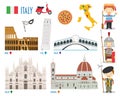 Italy Flat Icon Set Travel Vector Illustration