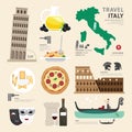 Italy Flat Icons Design Travel Concept. Vector