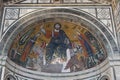 The medieval mosaic of Christ between the Virgin and St Minias in Basilica San Miniato al Monte, Florence, Tuscany, Italy Royalty Free Stock Photo