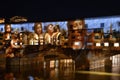 Italy, Florence, December 2018: The famous Ponte Vecchio of Florence illuminated in occasion of F-Light - Festival of Lights