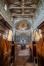 Italy, Florence - May 11 2019, Altar  San Miniato al Monte Church with Gold Mosaic on above in Florence, Tuscany Region - Italy Royalty Free Stock Photo