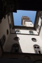 Arnolfo Tower from inner yard at medieval Palazzo Vecchio, Florence, Tuscany, Italy Royalty Free Stock Photo