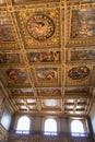 Ceiling frescoe with gold inlay at medieval Palazzo Vecchio, Florence, Italy