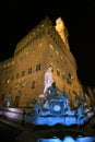 Italy,Florence, Palazzo Vecchio and Neptune fountain at nigt.