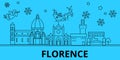 Italy, Florence winter holidays skyline. Merry Christmas, Happy New Year decorated banner with Santa Claus.Italy
