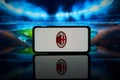 Italy football league Serie A team AC Milan logo on screen