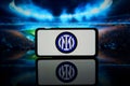 Italy football league Serie A team Inter Milan logo on screen