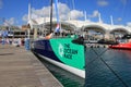 ITALY,GENOA: The boat of Team Jajo at in the pier of the Ocean Live Park. June 27, 2023. Royalty Free Stock Photo