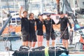 ITALY,GENOA:The crew of Team Malizia celebrates the victory in the stage of Ocean Race.June 27,2023.