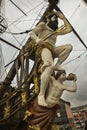 The bow of the galleon Neptune in harbor of Genoa, Italy. The Neptune is a ship replica of a 17th-century Spanish galleon. Royalty Free Stock Photo