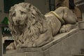 Sculpture of a lion at the entrance Saint Lawrence Cathedral in Genoa, Liguria, Italy.