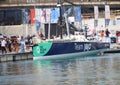 ITALY,GENOVA: Team Jajo\'s boat in the Ocean Live Park dock-Ocean Race. June 27.2023.