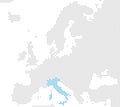 Italy - Grey and blue dotted map of Europe