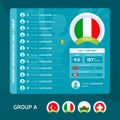 Italy group A Football 2020 tournament final stage vector illustration. Country team lineup table with place for information. 2020