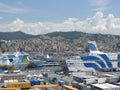 Italy: The harbour of Genova city with aida cruise ships ankering