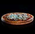 Italy hot pizza with chiken, tomatoo and cheese isolated on black background Royalty Free Stock Photo