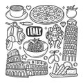 Italy Icons Hand Drawn Doodle Coloring Vector Royalty Free Stock Photo