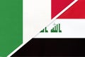 Italy and Iraq, symbol of two national flags from textile. Championship between two countries