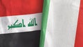 Italy and Iraq two flags textile cloth 3D rendering