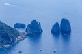 Italy. Island Capri. Faraglioni rocks and boats from Monte Solaro Royalty Free Stock Photo