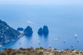 Italy. Island Capri. Faraglioni rocks and boats from Monte Solaro Royalty Free Stock Photo