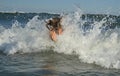 Girl in the sea, big wave, spray, swimming, joy,