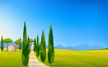 Italy. Italian landscape. Wide panorama rural countryside in spring or summer Royalty Free Stock Photo