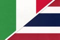Italy and Thailand or Siam, symbol of two national flags from textile. Championship between two countries