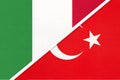 Italy and Turkey, symbol of two national flags from textile. Championship between two countries