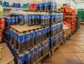 Pepsi in plastic bottles packaged on pallets